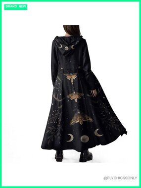 Women Long Fleece Trench Coat Gothic Belted Overcoat Hooded Peacoat